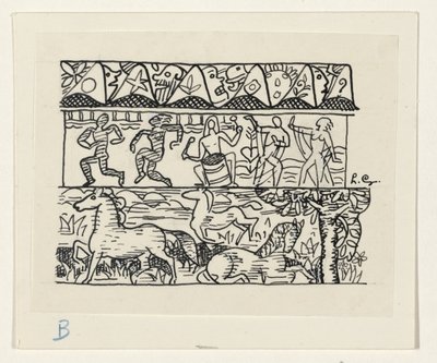 Chevaux, gens dansant et masques - Leo Gestel (signed by artist)