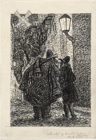 Deux hommes dans la rue dans le noir - Leo Gestel