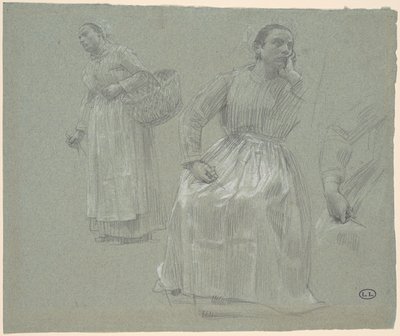 Étude de deux femmes, une assise et une tenant un panier - Leon Augustin Lhermitte