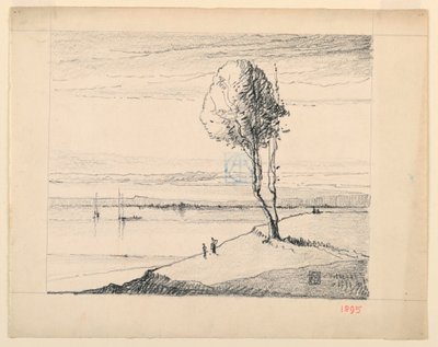 Colline et arbre avec des voiliers au loin - Leon Dabo