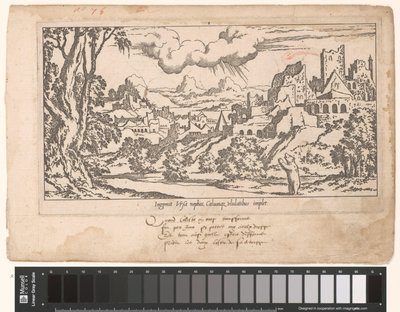 Callisto en ours implorant Jupiter dans un paysage avec des ruines - Leon Davent