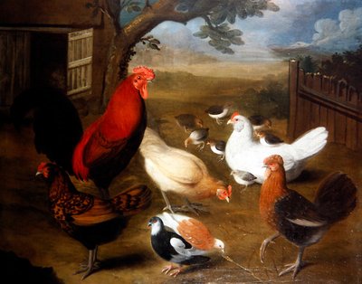 Une scène de cour de ferme avec un coq - Leonard Hubner