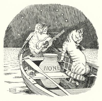 Le Hibou et le Chat (lithographie) - Leonard Leslie Brooke