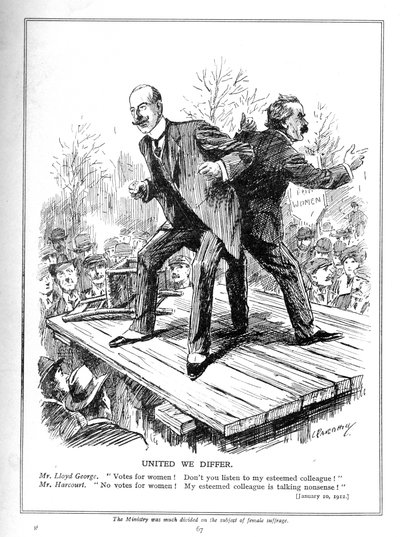 Lloyd George et Harcourt, tous deux ministres du gouvernement libéral, en désaccord sur le droit de vote des femmes, 1910 - Leonard Raven Hill