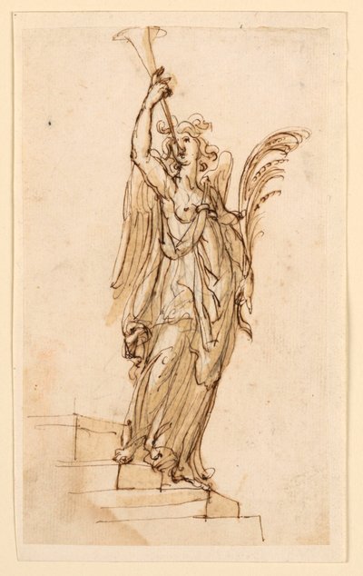Conception pour sculpture : Ange soufflant dans une trompette - Leonardo Scaglia