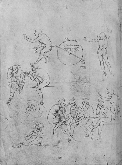 Un groupe de figures conversant à une table, deux figures en conversation et autres, 1481-1483 - Leonardo da Vinci