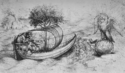 Allégorie : Un aigle couronné debout sur un globe et un loup dirigeant un bateau - Leonardo da Vinci