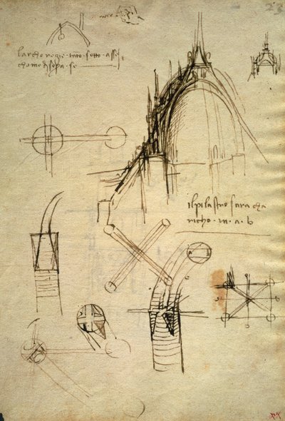 Détails architecturaux et section de la coupole du Duomo de Milan, f41 du Code Trivulzianus - Leonardo da Vinci