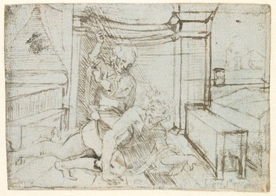 Aristote et Phyllis (ou Campaspe), vers 1480 (plume et encre sur papier bleu) - Leonardo da Vinci