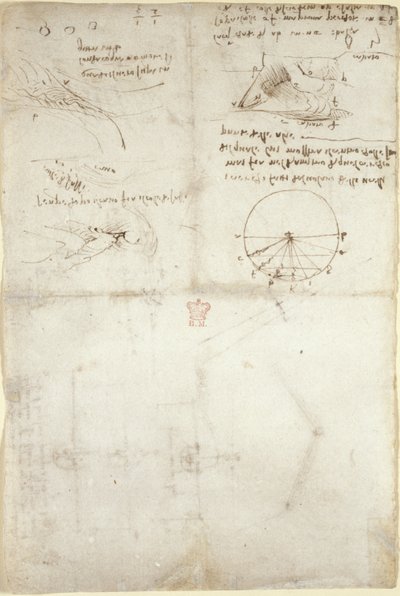 Arundel 263, f.126v Trois notes et croquis sur l