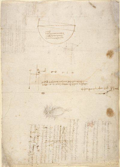 Arundel 263, f.33v Notes et diagrammes sur la mécanique, du 
