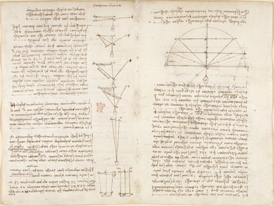Arundel 263, f.6v, f.9 Notes et diagrammes sur la mécanique, intitulé 
