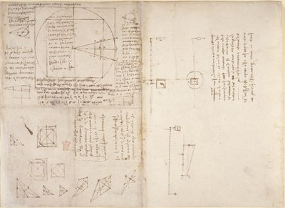 Notes et diagrammes sur la mécanique et le centre de gravité, du 