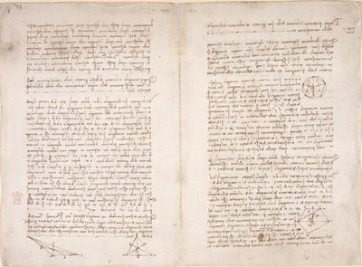 Arundel 263, ff.16v-17, notes et diagrammes de Léonard de Vinci du 