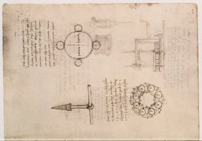 Codex Madrid I f.20, études mécaniques - Leonardo da Vinci