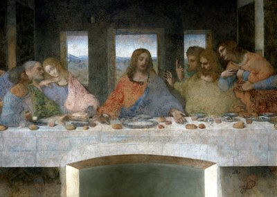 Détail de La Cène représentant Judas, Pierre et Jean, Christ au centre - Leonardo da Vinci