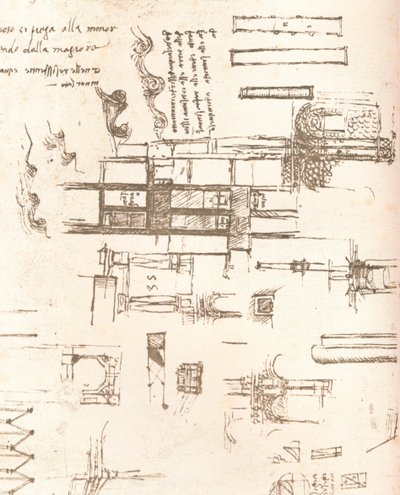 Dessin de projets pour châteaux et villas, c1472-c1519 1883 - Leonardo da Vinci