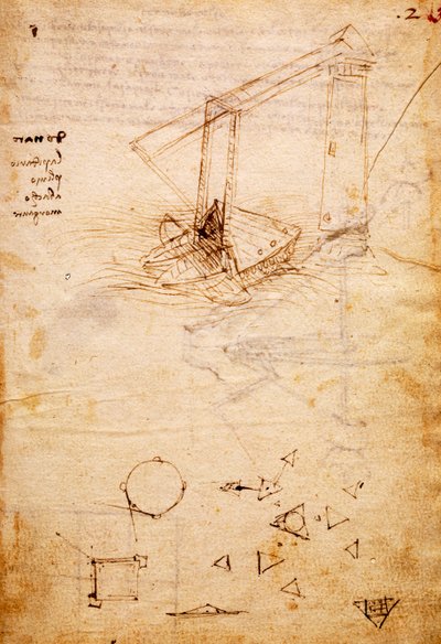 Navire, du Codex Trivulzianus, folio 2 recto - Leonardo da Vinci