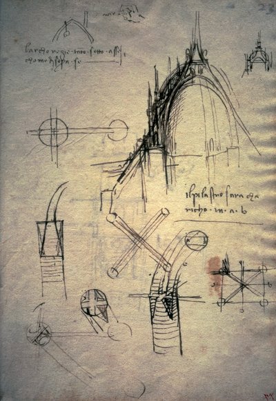 Études pour la lanterne de la cathédrale, Codex Trivulzianus - Leonardo da Vinci