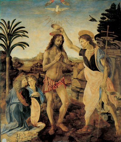Le Baptême du Christ vers 1475 - 1478 par Andrea del Verrocchio (1436-1488) et Léonard de Vinci (1452-1516) - Leonardo da Vinci