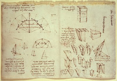 Cahier de notes de Léonard de Vinci, montrant des diagrammes de formes géométriques - Leonardo da Vinci