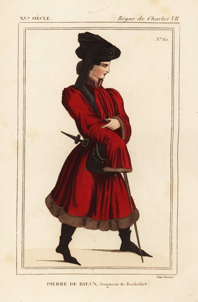 Pierre de Rieux, seigneur de Rochefort 1389-1439. Lithographie coloriée à la main d
