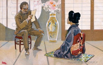 Carte postale créée pour la première de "Madame Butterfly", à Brescia - Leopoldo Metlicovitz