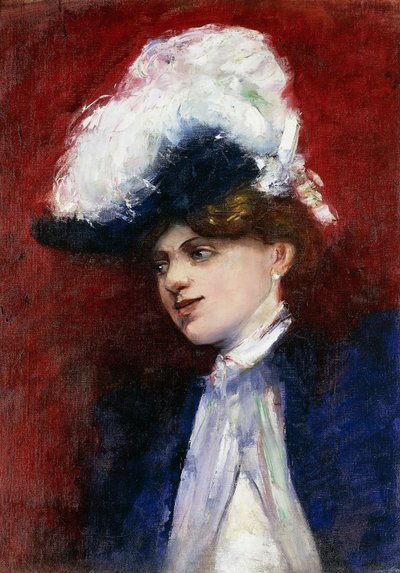 Femme élégante avec chapeau à plumes - Lesser Ury