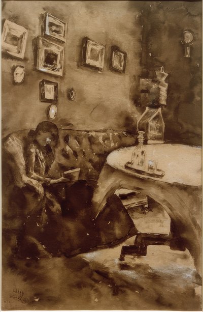 Intérieur avec une dame lisant - Lesser Ury