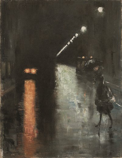 Scène de rue nocturne, Berlin (Leipziger Strasse?) - Lesser Ury