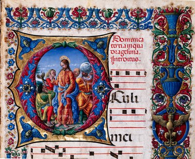 Bibliothèque Piccolomini : livre de chœur, cod. 21.6, ff. 2r avec "Expulsion d