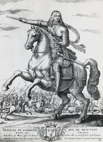 Portrait équestre de François de Bourbon-Vendôme (1616-1669), deuxième duc de Beaufort et général français, gravure de Nicolas de La Fage - Unbekannt Unbekannt
