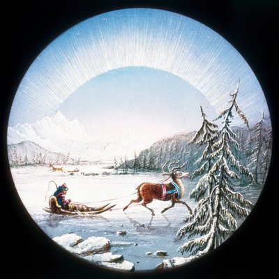 Scène de Laponie, lanterne magique colorée à la main - Unbekannt Unbekannt