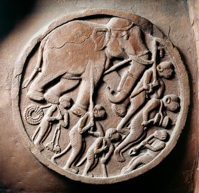 Médaillon avec singes et éléphants, relief du Stupa de Bharhut, monument bouddhiste, Madhya Pradesh, Inde, civilisation indienne, IIe siècle av. J.-C. - Unbekannt Unbekannt