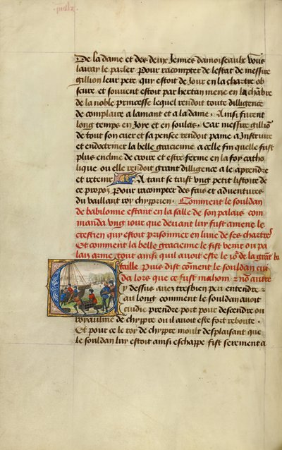 Initial C : Troupes chargeant des provisions sur un navire - Lieven van Lathem