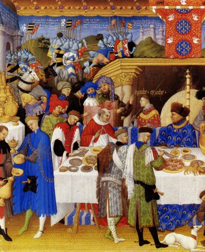 Très Riches Heures du duc de Berry Folio 1, verso: January - Limbourg Brothers