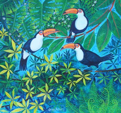 Toucan Threesome, 2024 (acrylique sur lin) - Lisa Graa Jensen