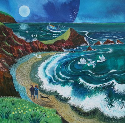 Promeneurs à Hartland Bay, 2019 (acrylique sur papier) - Lisa Graa Jensen