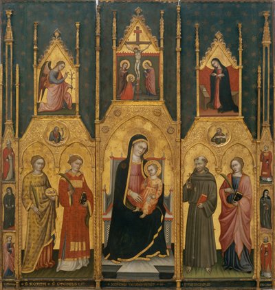 Retable de la Vierge avec les saints Agathe, Étienne, François et un saint martyr - Lo Spagna
