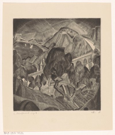 Paysage de montagne avec aqueduc - Lodewijk Schelfhout (signed by artist)