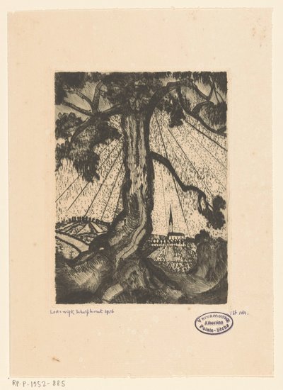 Paysage de collines avec village - Lodewijk Schelfhout (signed by artist)