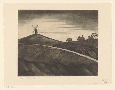 Paysage vallonné avec bœuf labourant près d