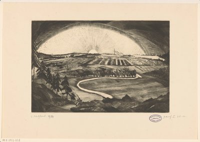Lever ou coucher de soleil sur un paysage vallonné (La Bruyère) - Lodewijk Schelfhout (signed by artist)
