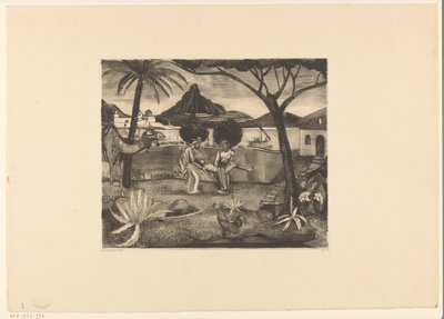 Deux hommes portant un homme dans un jardin - Lodewijk Schelfhout (signed by artist)