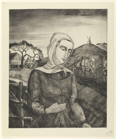 Paysanne flamande dans un paysage vallonné - Lodewijk Schelfhout (signed by artist)