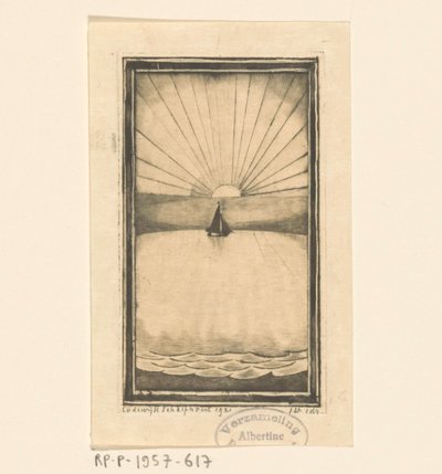 Voilier en mer au lever ou coucher du soleil - Lodewijk Schelfhout (signed by artist)