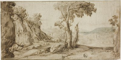 Rochers et arbres au bord de la colline - Lodewijk de Vadder