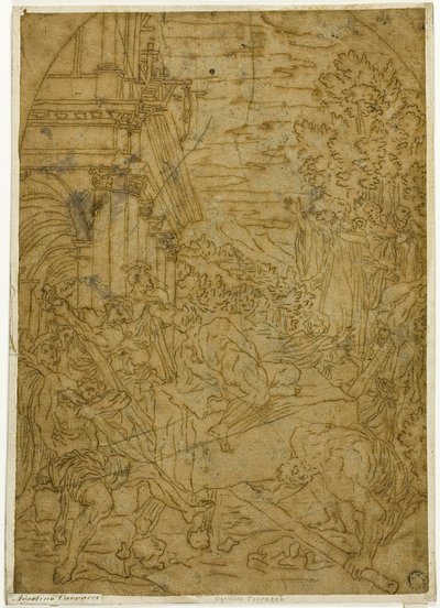 Saint Benoît déplaçant la pierre qu
