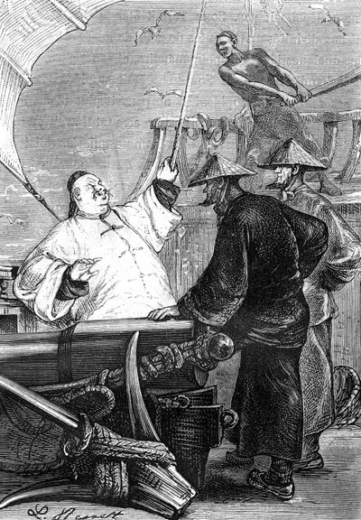 Dessin de Léon Benett, du livre de Jules Verne "Les Tribulations d