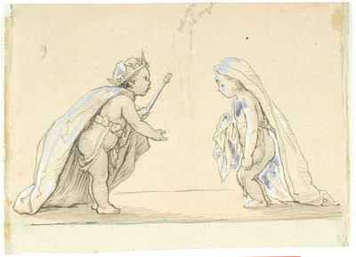 Vignette avec deux enfants déguisés en roi et jeune mariée - Lorenz Frølich